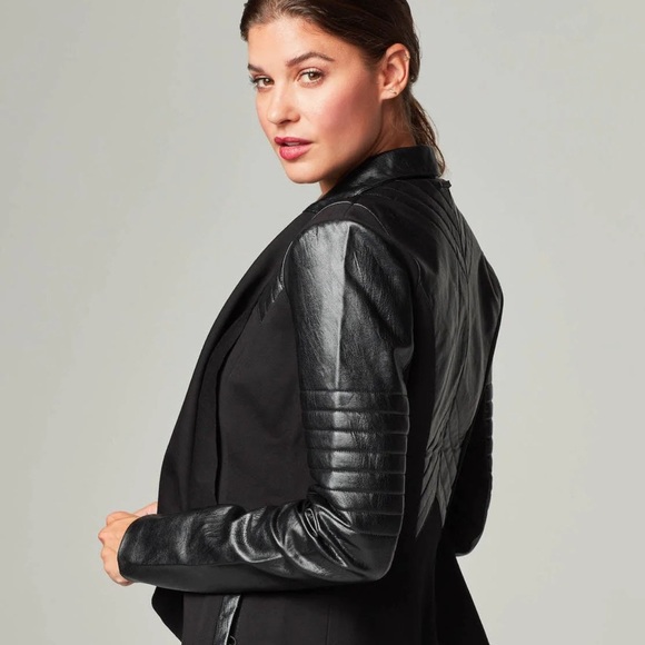 Blanc Noir Black Leather Waterfall Jacket - Picture 2 of 13